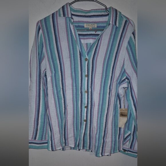 NWT Escape by Habitat Cotton Crinkle button Shirt Sz.M - Picture 2 of 9